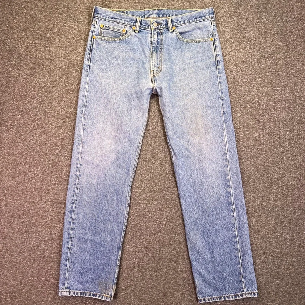 Levis 505 Jeans Mens 36x31 Light Blue Classic‎ Straight Leg Casual Denim Pant